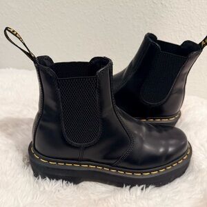 Dr. Martin Black Leather Boots with Yellow Stitching